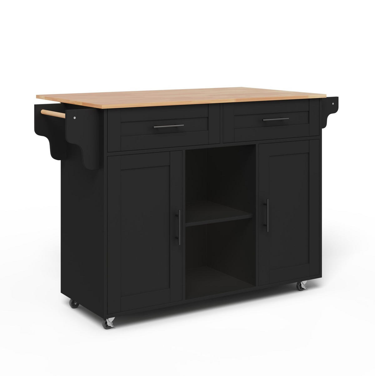KÜCHENINSEL 145/70/94,5 cm schwarz aus MDF mit Klappplatte - Schwarz, Holzwerkstoff (145/94.5/70cm) - OKWISH