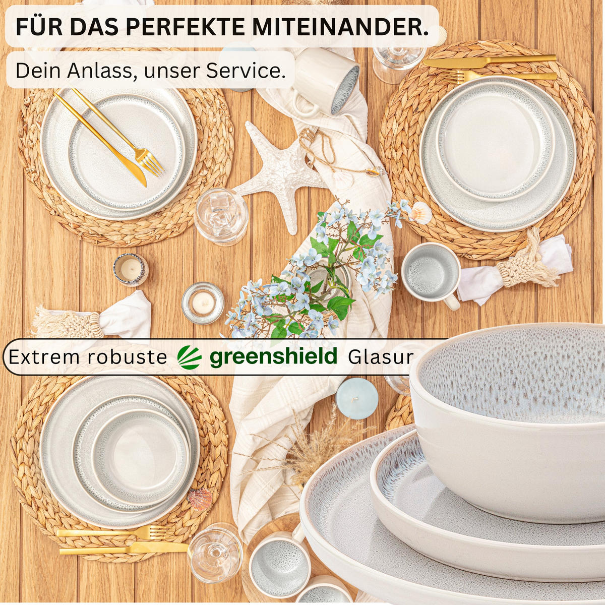 TAFELSERVICE KRETA - 36 teilig aus Steingut 12 Personen - Creme, Stein (50/30/80cm) - Sänger