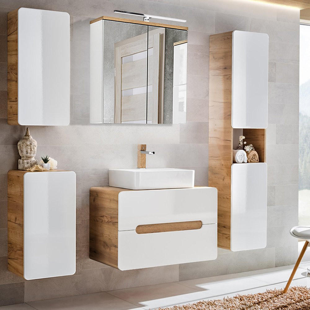 BADMÖBEL-SET 5-TLG. Luton-56 - Weiß, Holzwerkstoff (180/200/46cm) - Lomado