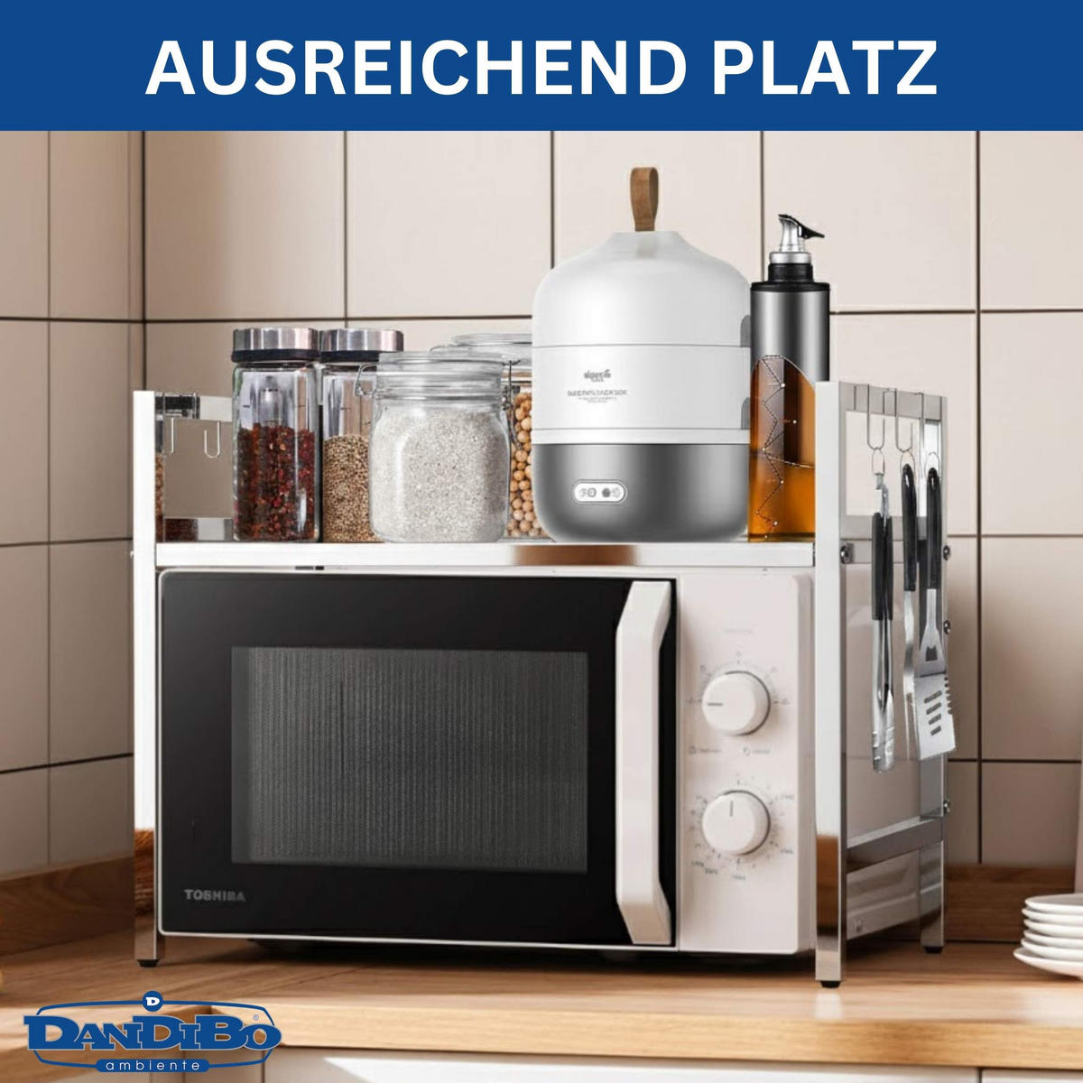 MIKROWELLENREGAL 2 Stufig 40-64 cm 96685 - Edelstahlfarben, Metall (40/46/36cm) - DanDiBo