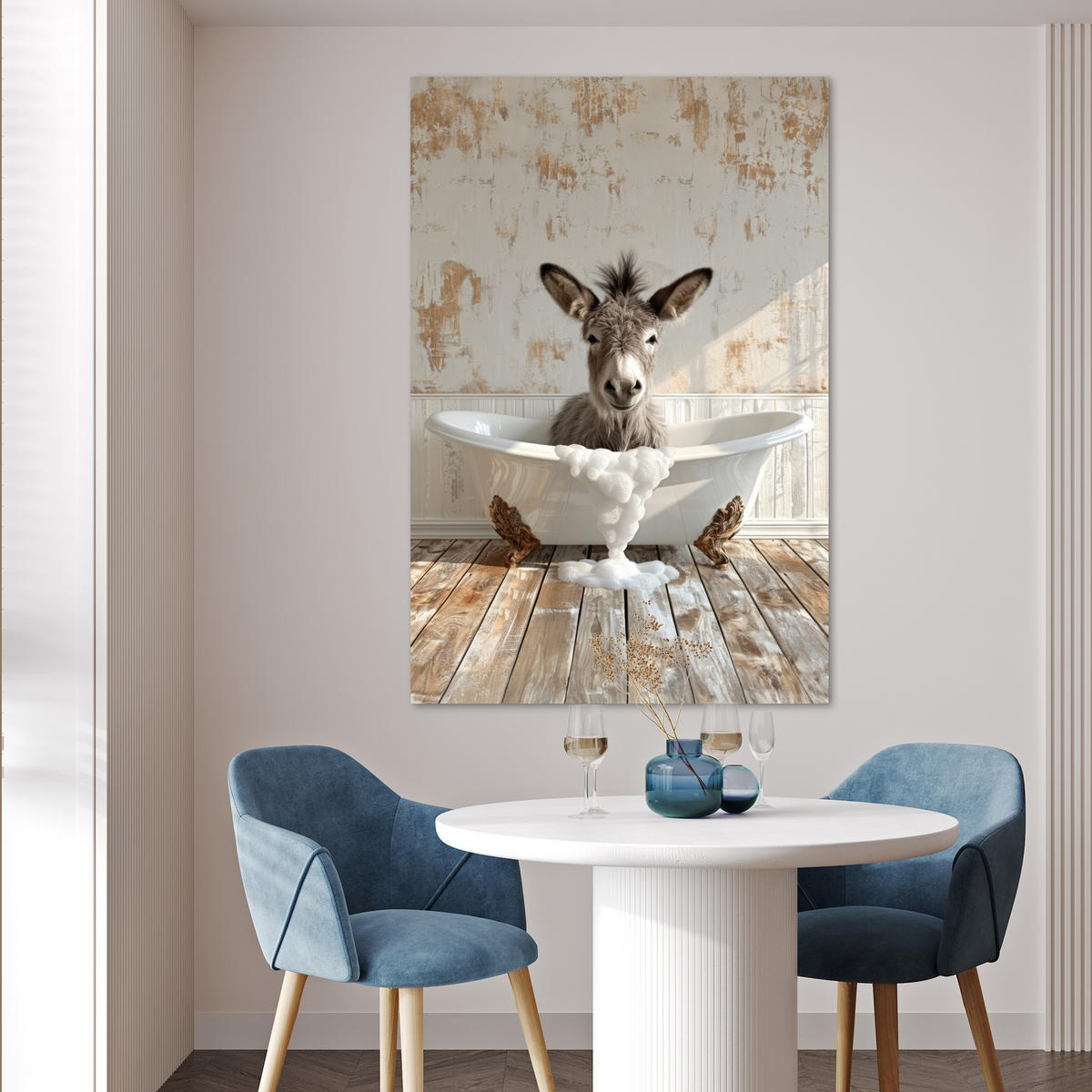 POSTER Esel - Tiere - Badewanne - Schaumstoff 80x120 cm - Weiß, Papier (80/120/0.1cm) - MuchoWow