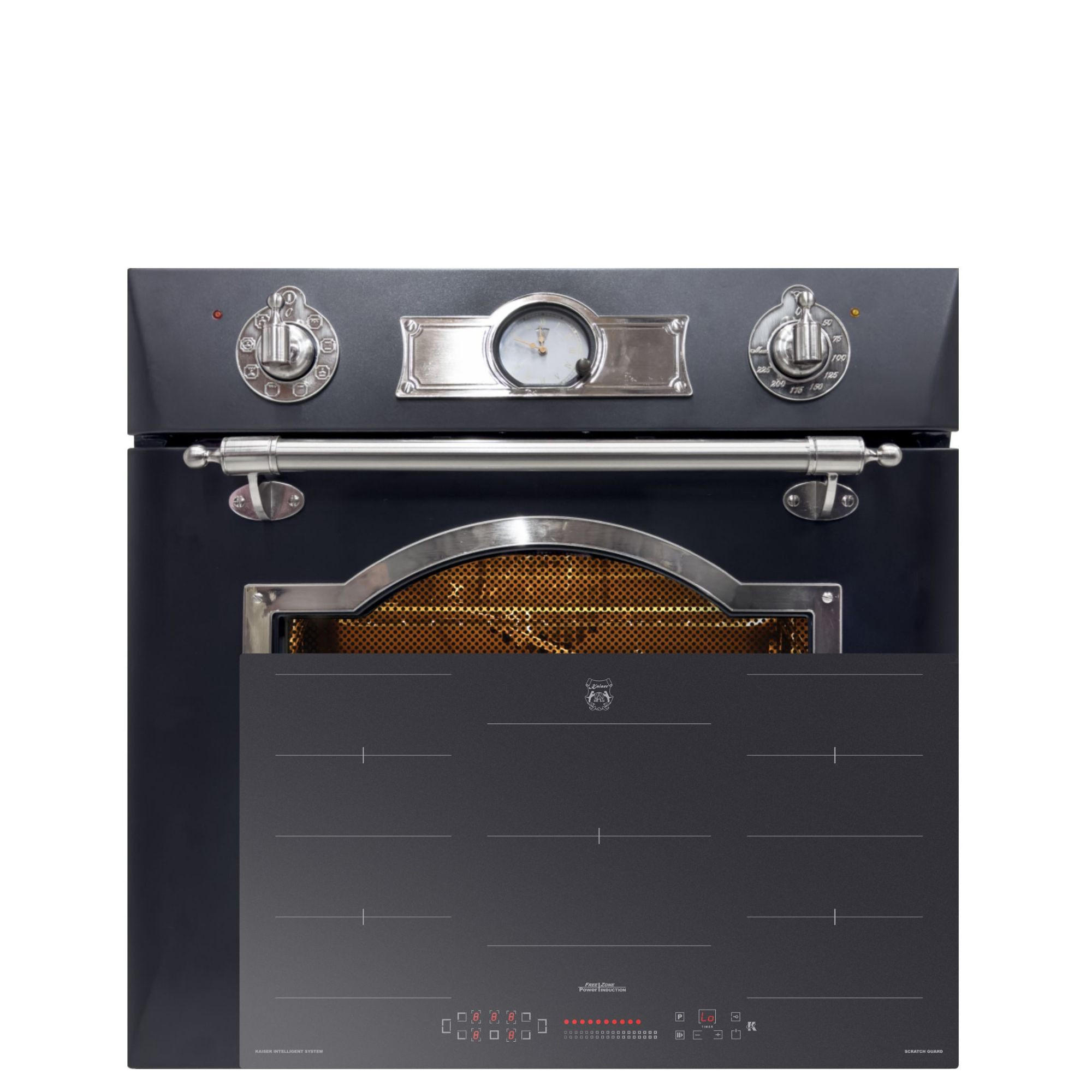 ELEKTRO-BACKOFEN 60 cm EH 6355 Em Sil + KCT 9110 Induktions Kochfeld 90 cm - Schwarz, Metall (59.4/59.4/56.6cm) - Kaiser Küchengeräte