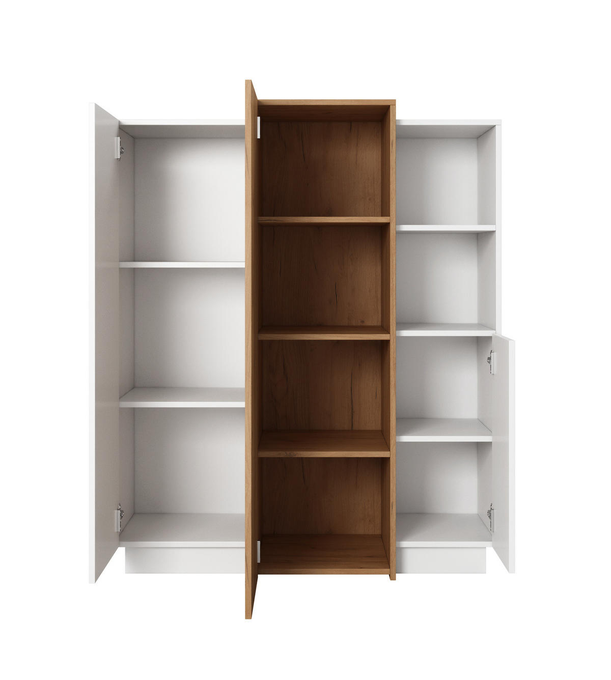 HIGHBOARD Viano E 110 cm Weiß / Eiche Craft Gold - mit 3 Türen und 2 offenen Fächern - Eichefarben/Weiß, Holz/Holzwerkstoff (110/133/45cm) - Ravio
