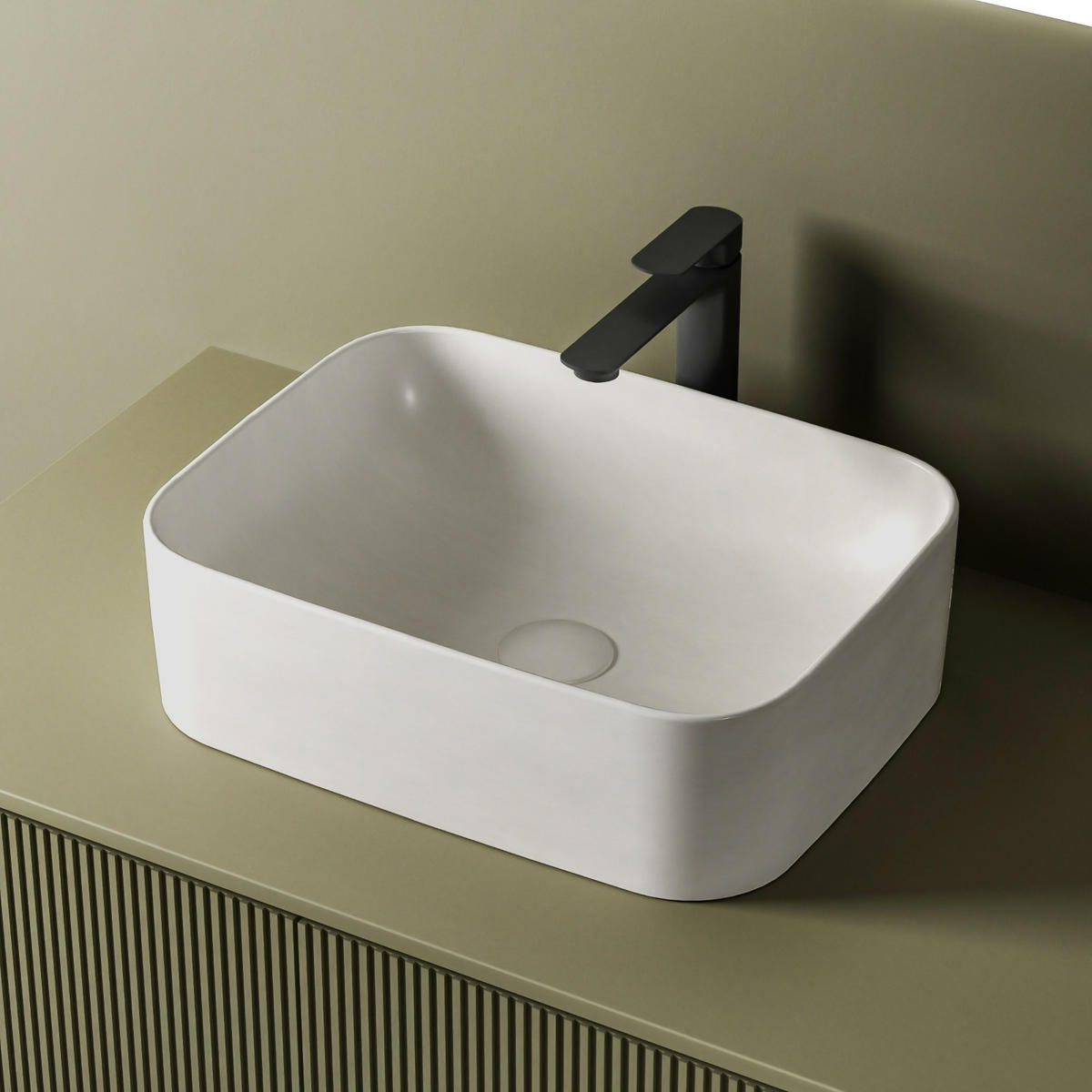 WASCHBECKEN Keramik Rechteck Abgerundetes Design R Mattweiß - Weiß, Keramik (38/15/50.5cm) - EMKE