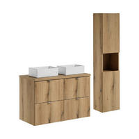 BADMÖBEL-SET 6 Teile - Nova Oak N BM97 in Coast Evoke Oak - Eiche Wotan/Goldfarben, Holz/Metall (100/140/40cm)
