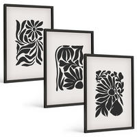 BILDER SET 3er Set - 40x60 cm Schwarzer Rahmen - Abstrakte Pflanzenmuster - Schwarz, Kunststoff (40/60cm) - TULUP