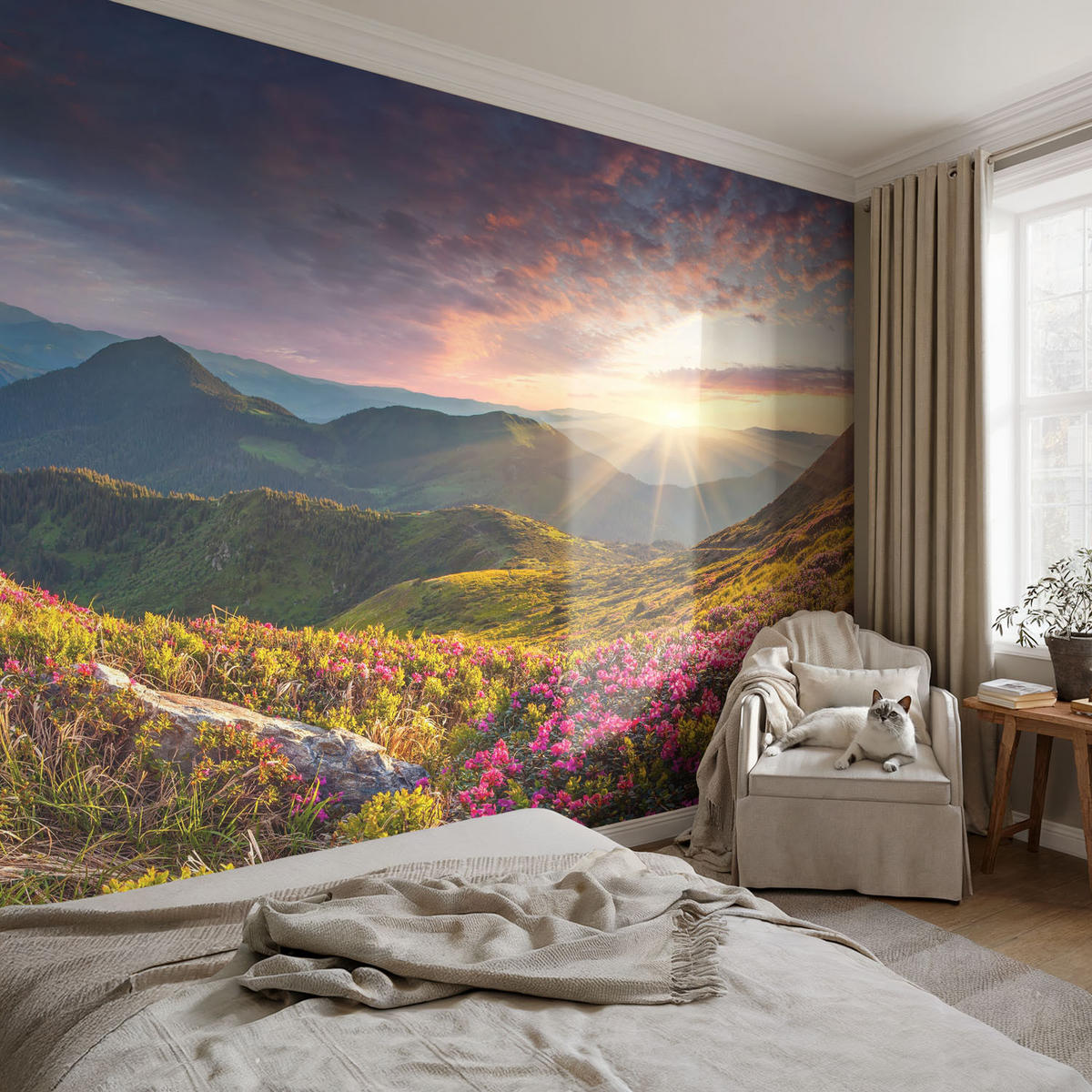 FOTOTAPETE 104x70 cm - Bergpanorama - Grün, Textil (104/70cm) - Wallfluent