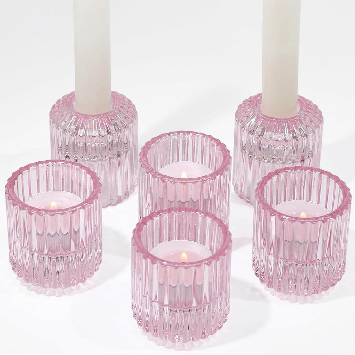 KERZENSTÄNDER 3er Set Glas Rosa - Rosa, Glas (5.3/6/5.3cm)