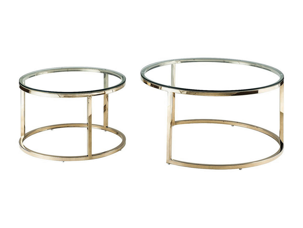 COUCHTISCHE ausziehbar aus gehärtetem Glas und Edelstahl - Goldfarben - MAEVANE II - Transparent/Goldfarben, Metall (80/80/42cm) - Pascal Morabito