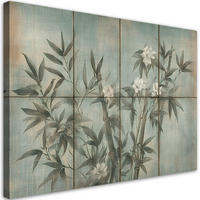 WANDBILD bambussprossen mit blumen auf einem strukturierten hintergrund - Blau, Textil (60/40cm) - Feeby