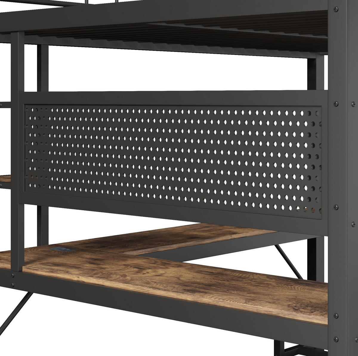 HOCHBETT aus Metall und MDF 160x200 cm Schwarz mit Schreibtisch, LED-Leiste und USB-Type-C-Anschluss - Schwarz, Metall (160/200cm) - Modfu