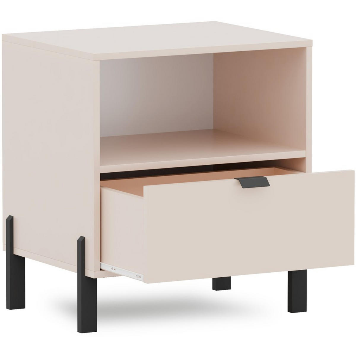 NACHTTISCH Cortina mit 1 Schublade, Sandbeige - Sandfarben/Schwarz, Holzwerkstoff (56.5/55/45cm) - Beautysofa