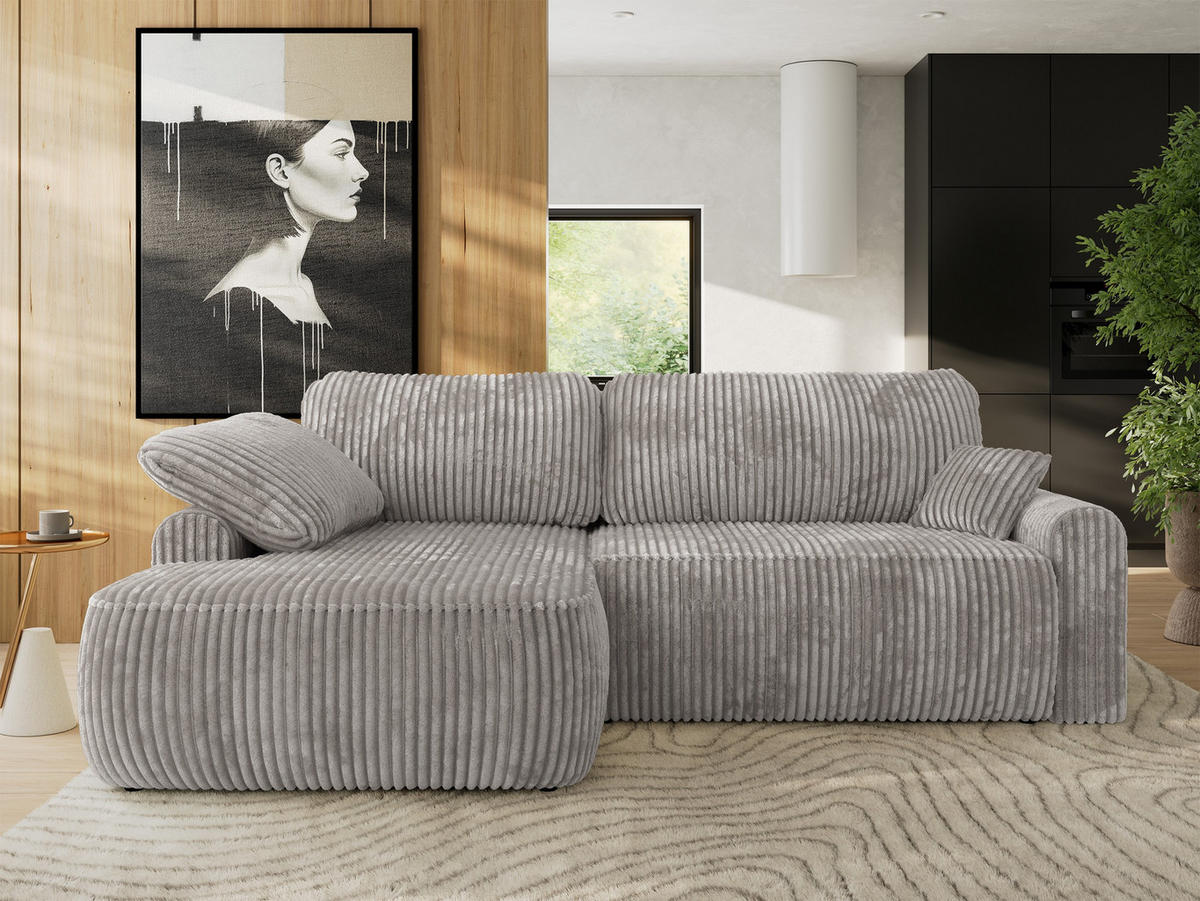 ECKSCHLAFSOFA CUBO L Grau Cord - links - Schwarz/Grau, Kunststoff/Textil (273/187cm) - MKS