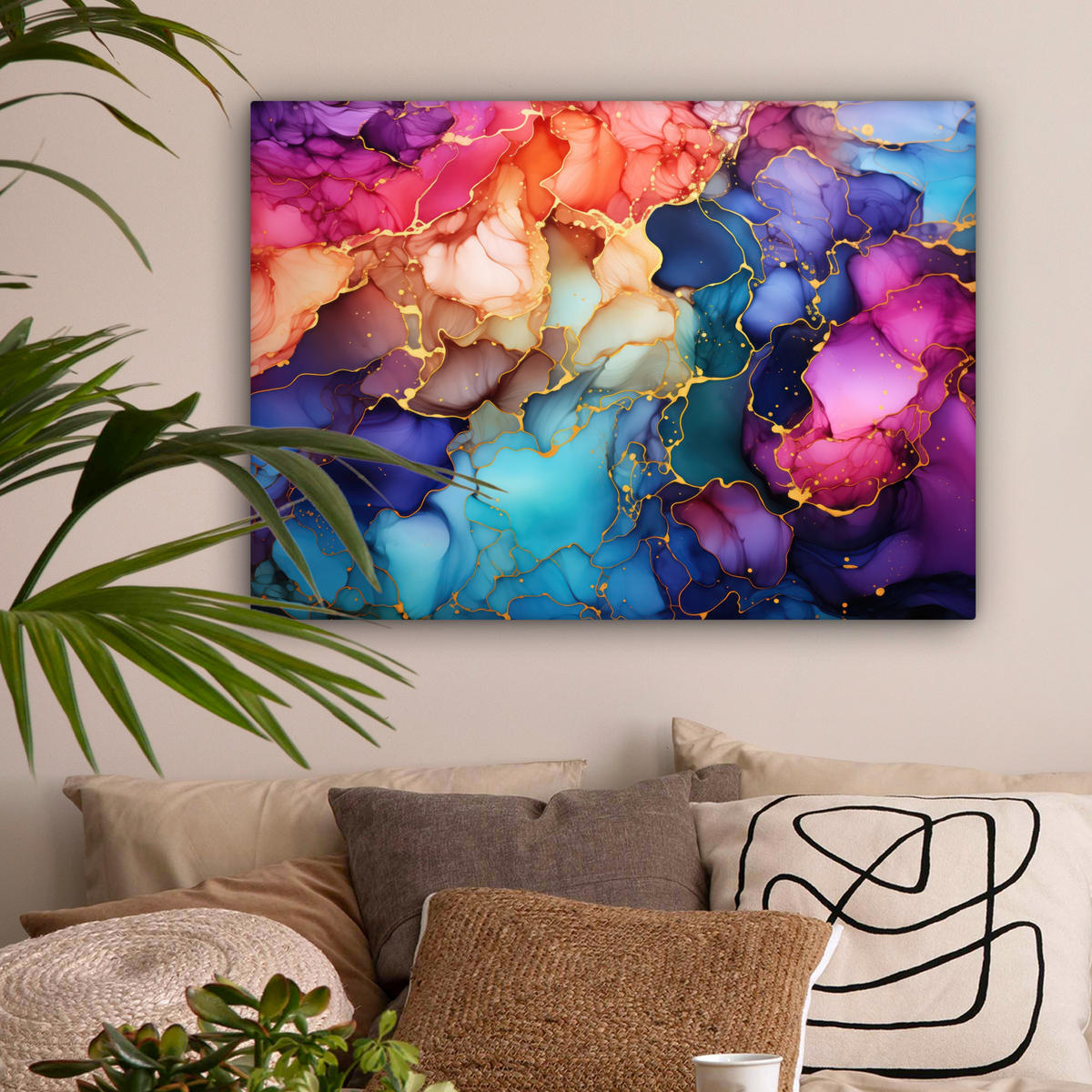 LEINWANDBILD Marmor - Bunt - Abstrakt Wandbilder 80x60 cm - Multicolor, Textil (80/60cm) - MuchoWow