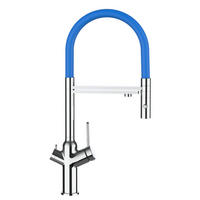 3-WEGE-KÜCHENARMATUR, Verchromt und Blau, 2-Strahl-Brause - Chromfarben, Metall (20.61/48/20.61cm) - VIZIO