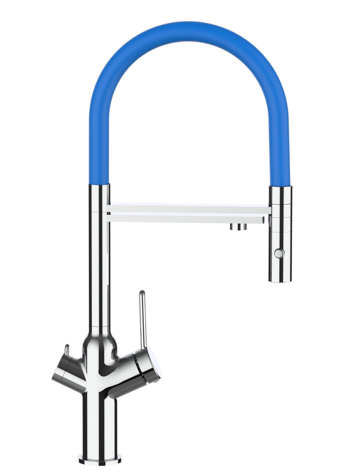 3-WEGE-KÜCHENARMATUR, Verchromt und Blau, 2-Strahl-Brause - Chromfarben, Metall (20.61/48/20.61cm) - VIZIO