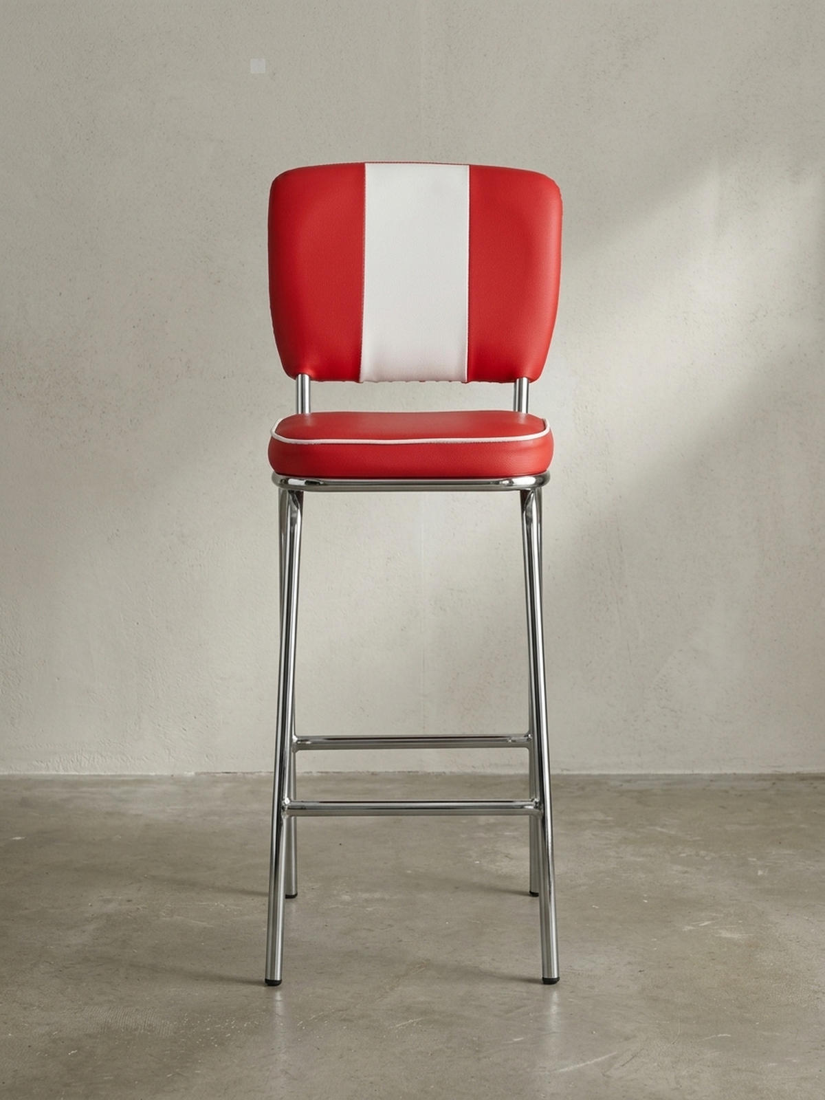 BARHOCKER Kunstleder Chromfuß Retro, Rot 40x38x110 cm - Rot/Silberfarben, Kunststoff/Textil (40/110/38cm) - KADIMA DESIGN