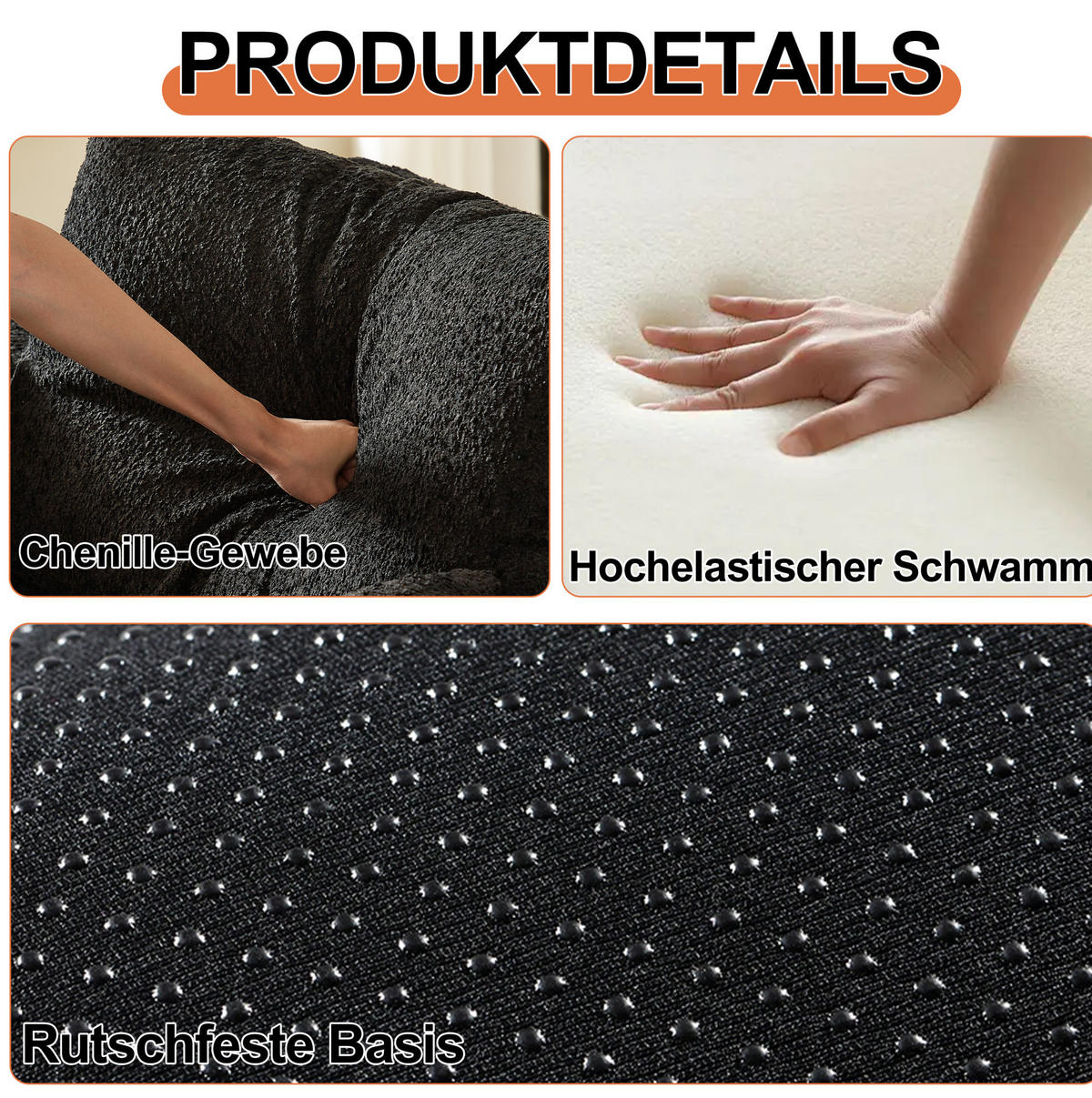SCHLAFSOFA 2-in-1 aus Chenille mit Armlehnen-Staufach, 183,8/274/69,8 cm, Schwarz - Schwarz, Textil (183.8/69.8/274cm) - Redom
