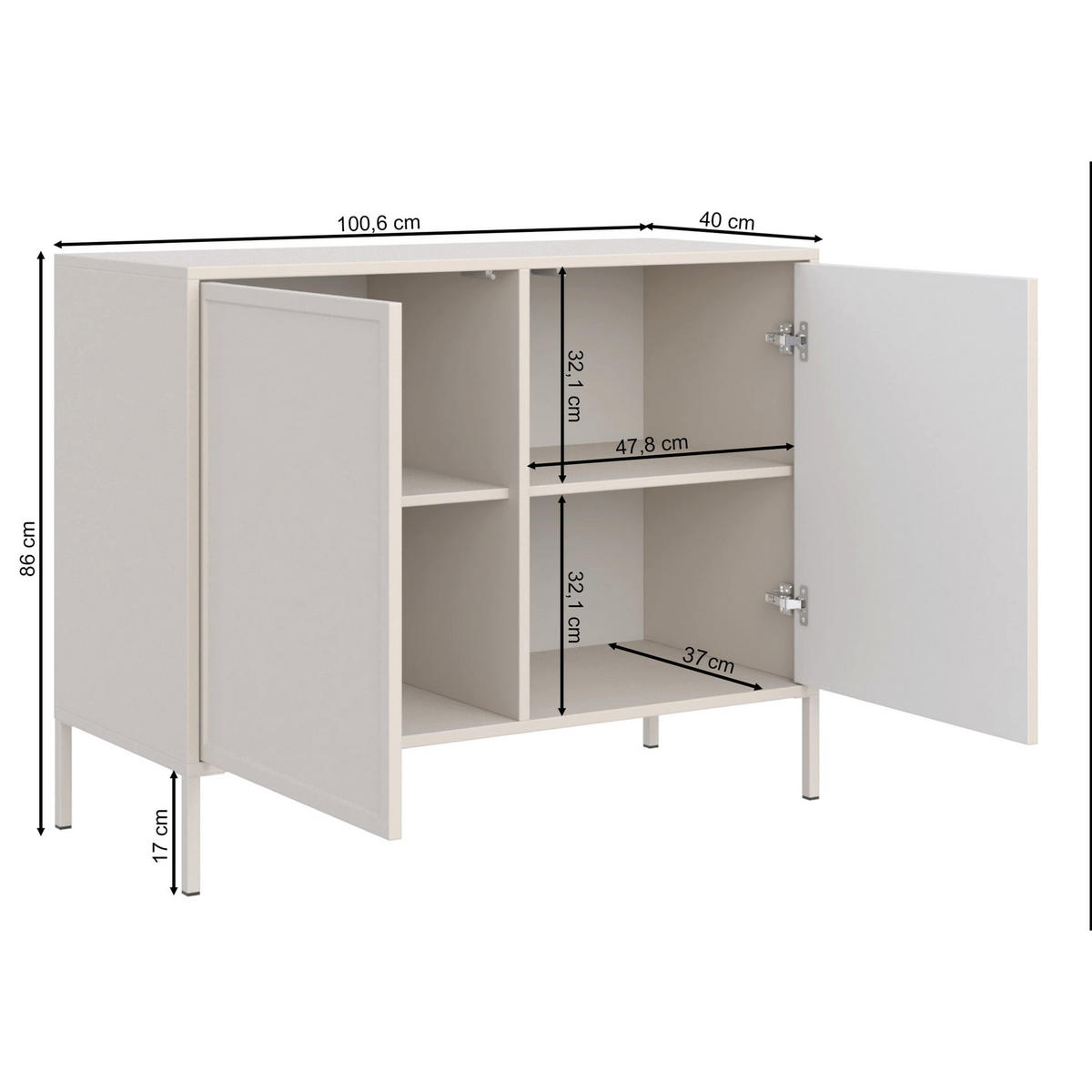SIDEBOARD Velveto bílý 100cm - bílá, kov/kompozitní dřevo (100/86/40cm) - Selsey