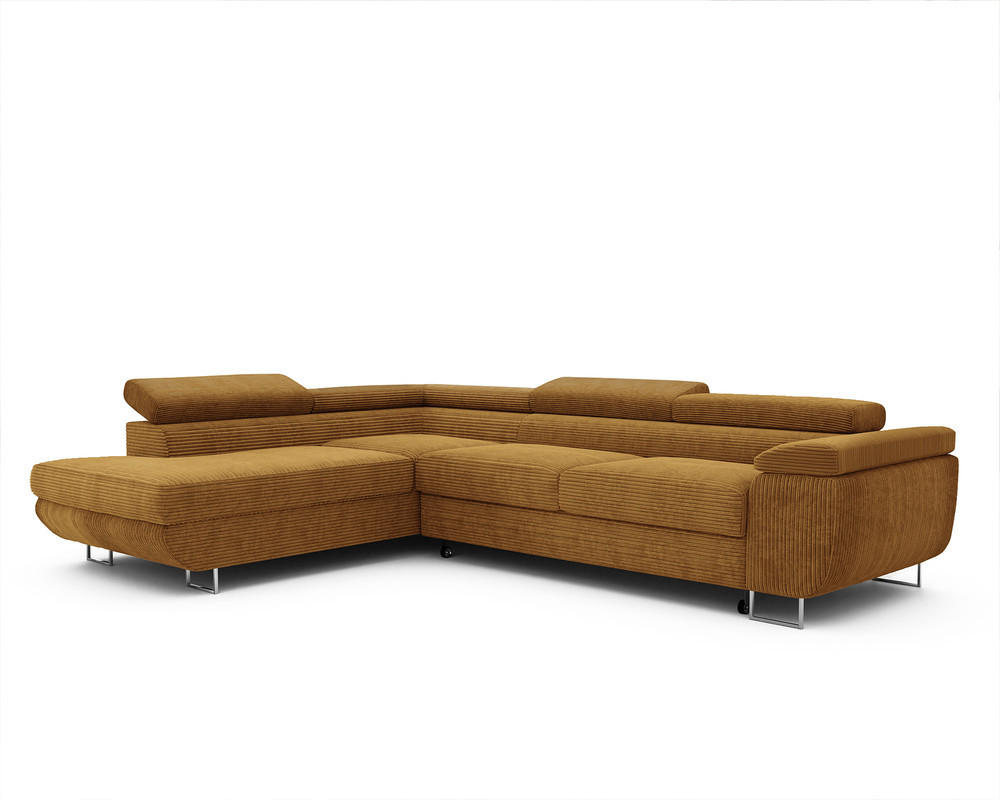 ECKSOFA ANTON mit Schlaffunktion und Bettkasten Senfgelb - Currygelb, Holzwerkstoff/Kunststoff (274/203cm) - Idohome
