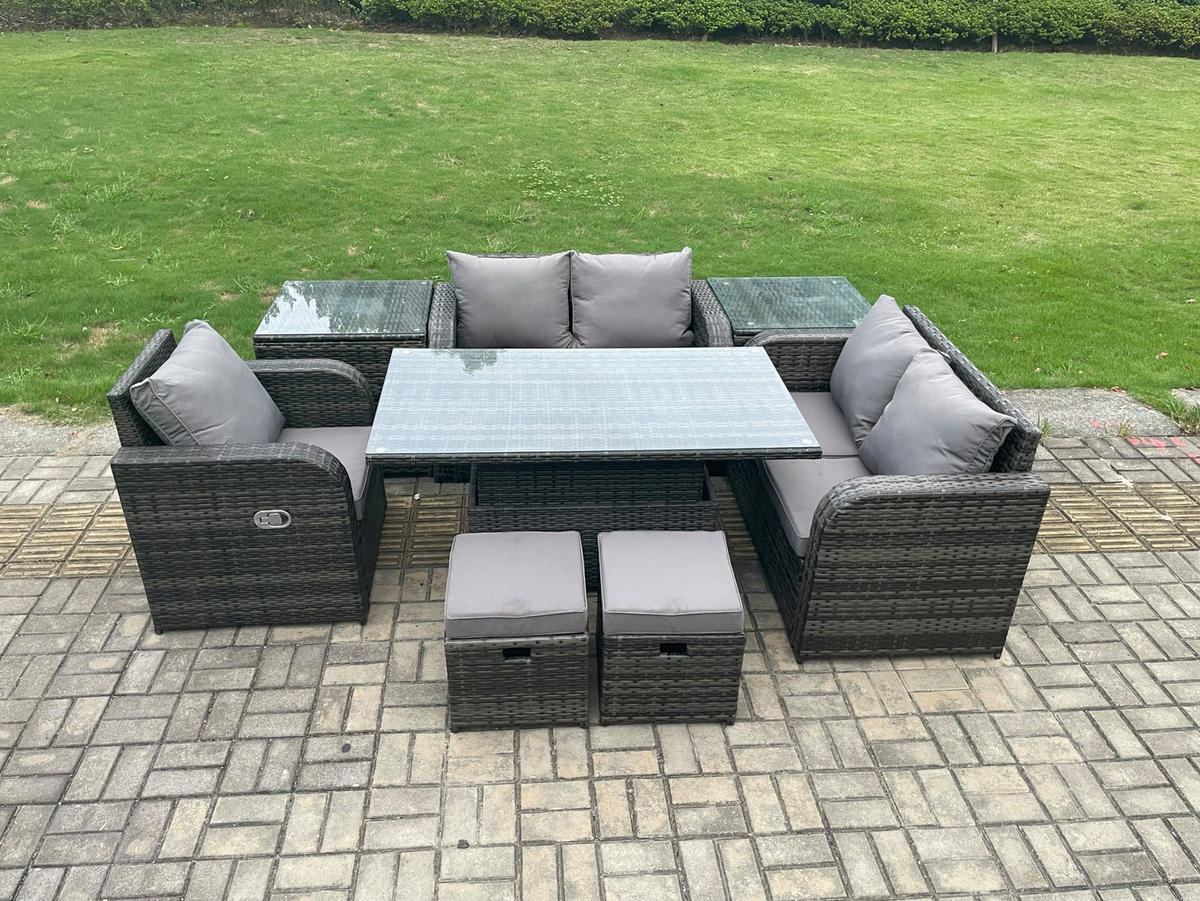 GARTENSOFA SET Polyrattan Dunkelgrau 7-Sitzer - Dunkelgrau, Metall - Fimous