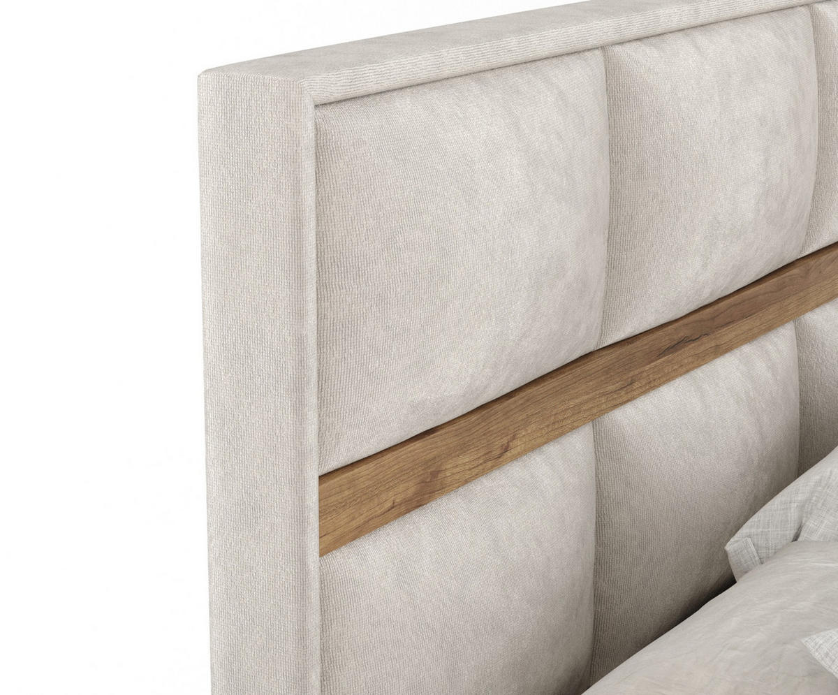 BOXSPRINGBETT Soto Ecru 160/200 cm mit Latex-Topper - Ecru/Silberfarben, Holz/Holzwerkstoff (160/200cm) - Maison de Reve