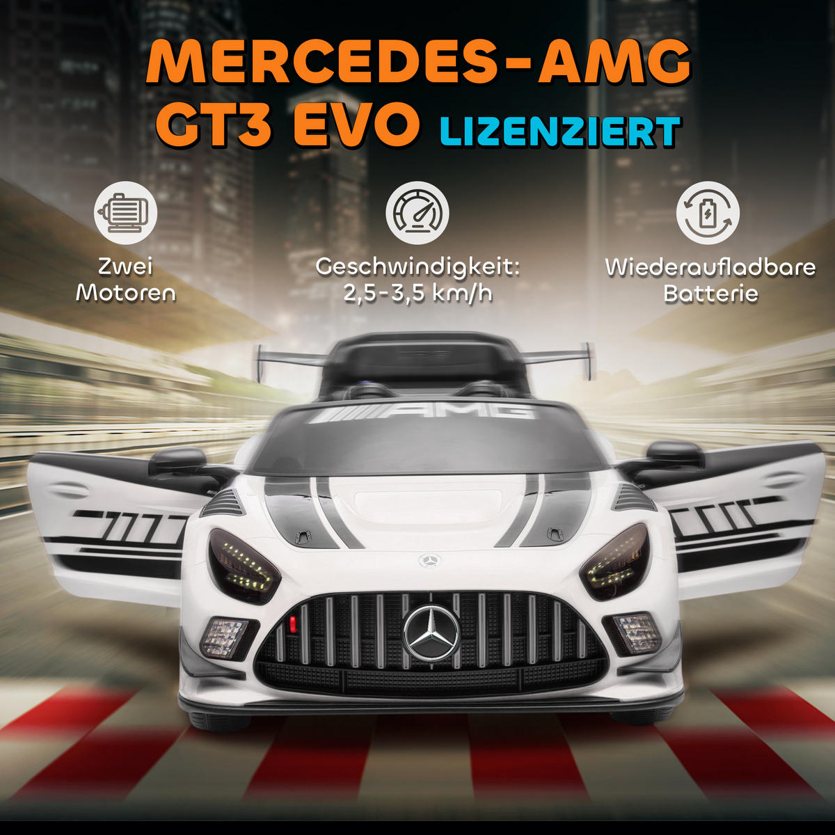 KINDER-ELEKTROAUTO Mercedes-AMG 12V mit Fernbedienung Musik Leuchte - Weiß, Metall (115/66/44cm) - AIYAPLAY
