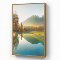WANDLEUCHTE MIT AKKU See - Wald - Berge - Natur - Sonne - Landschaft 60x90 cm - Grün, Holzwerkstoff (60/90/8cm) - OnlyWow