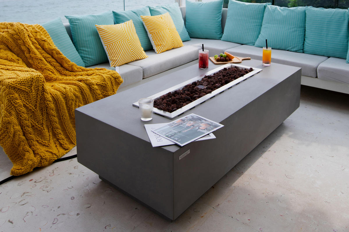 FEUERTISCH Granville Gasfeuerstelle aus GFRC-Beton 152/69/43 cm - Hellgrau, Stein (70/43/152cm) - Elementi