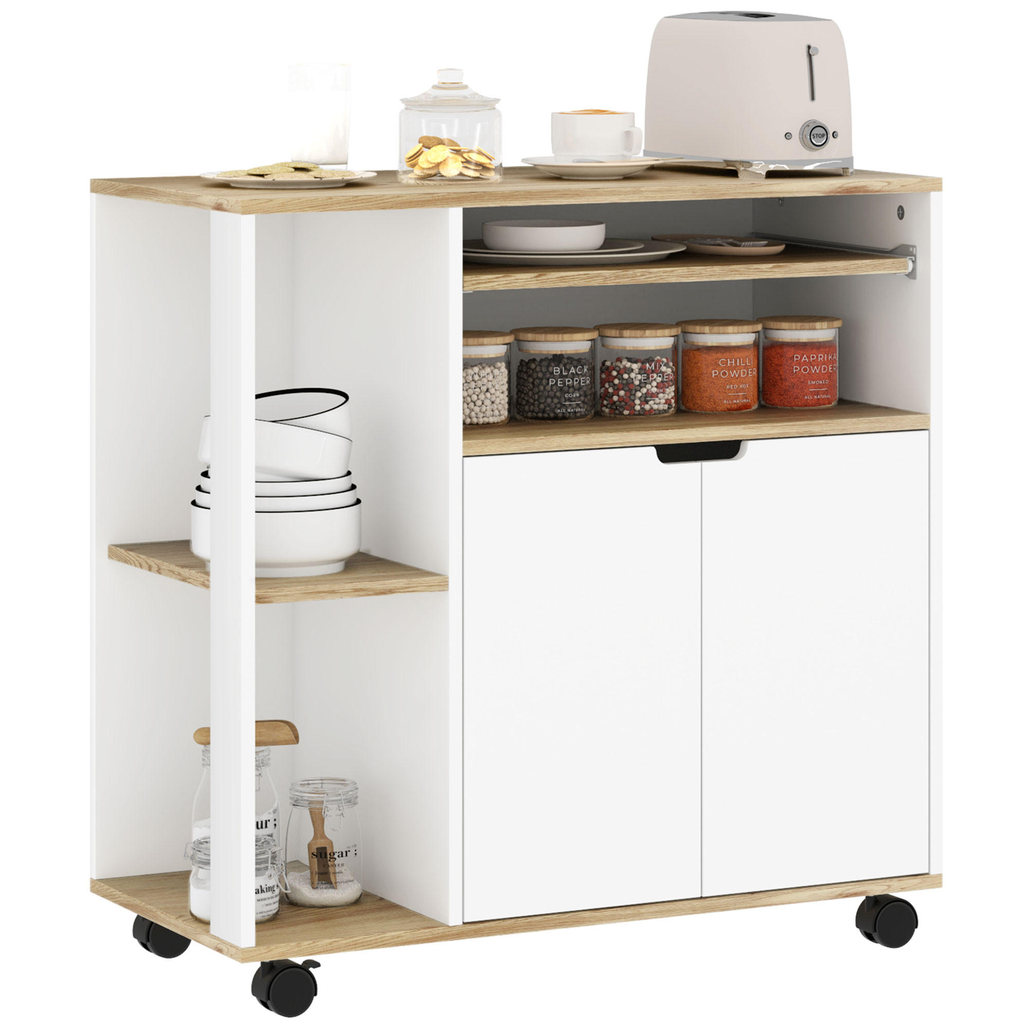 KÜCHENWAGEN mit Schrank, 80 x 40 x 82 cm, Weiß - Multicolor, Holzwerkstoff (80/82/40cm) - HOMCOM