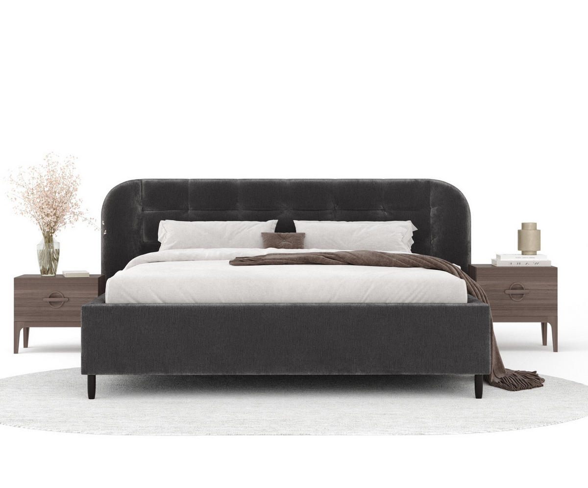 POLSTERBETT Nuno Dunkelgrau 120/200 cm im Chenille-Stoff - Dunkelgrau/Schwarz, Holz/Holzwerkstoff (120/200cm) - Maison de Reve