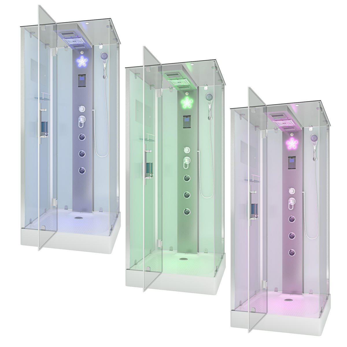 DAMPFDUSCHE Duschkabine D38-20L2-EC Weiß 100x100 - Weiß, Glas/Kunststoff (100/100/218cm) - AcquaVapore by Sandra Jentho