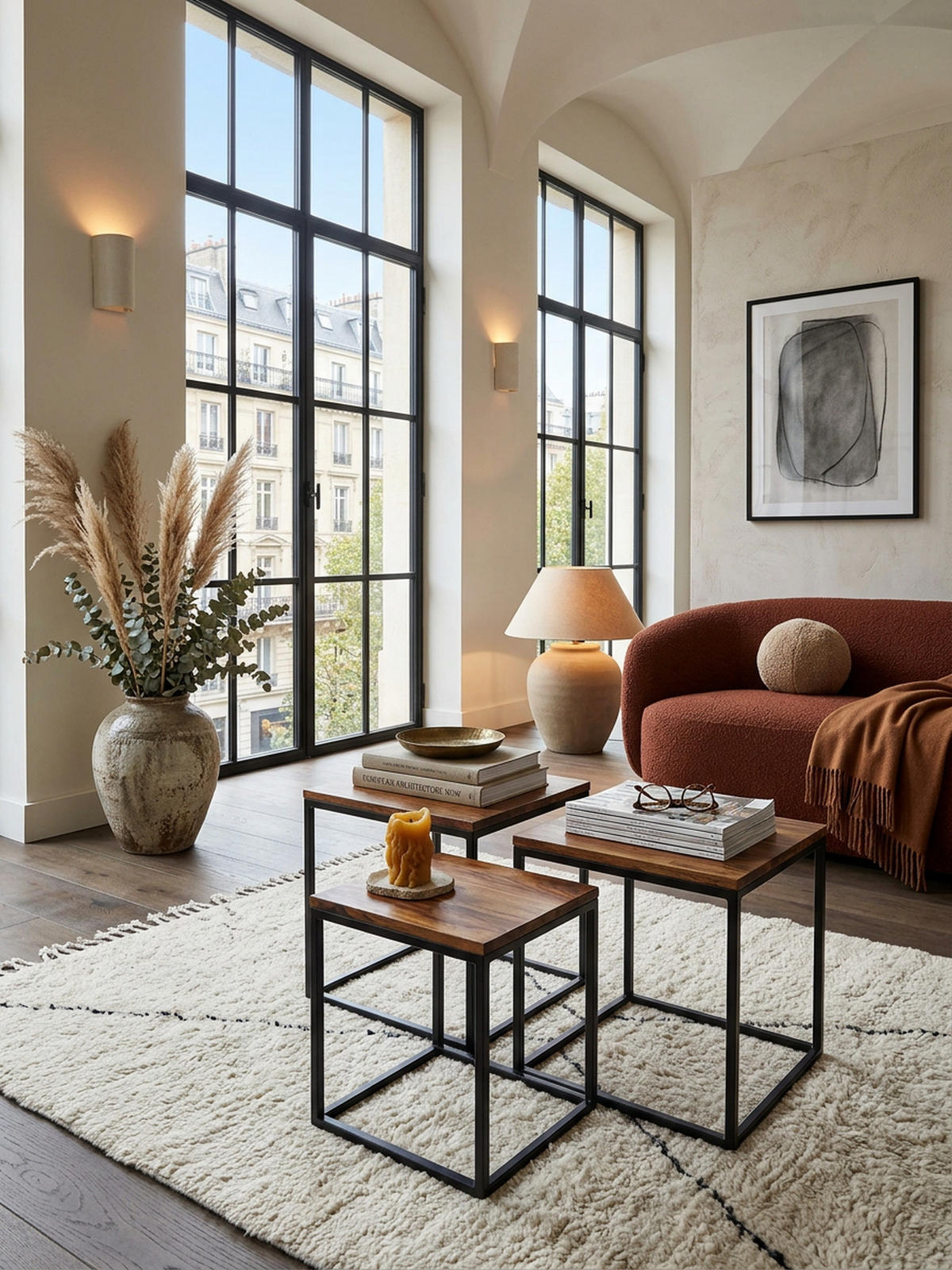 BEISTELLTISCH Set – Massivholz Metall Braun Schwarz rund 3 Größen - Schwarz/Braun, Holz/Metall (40/40/42cm) - KADIMA DESIGN