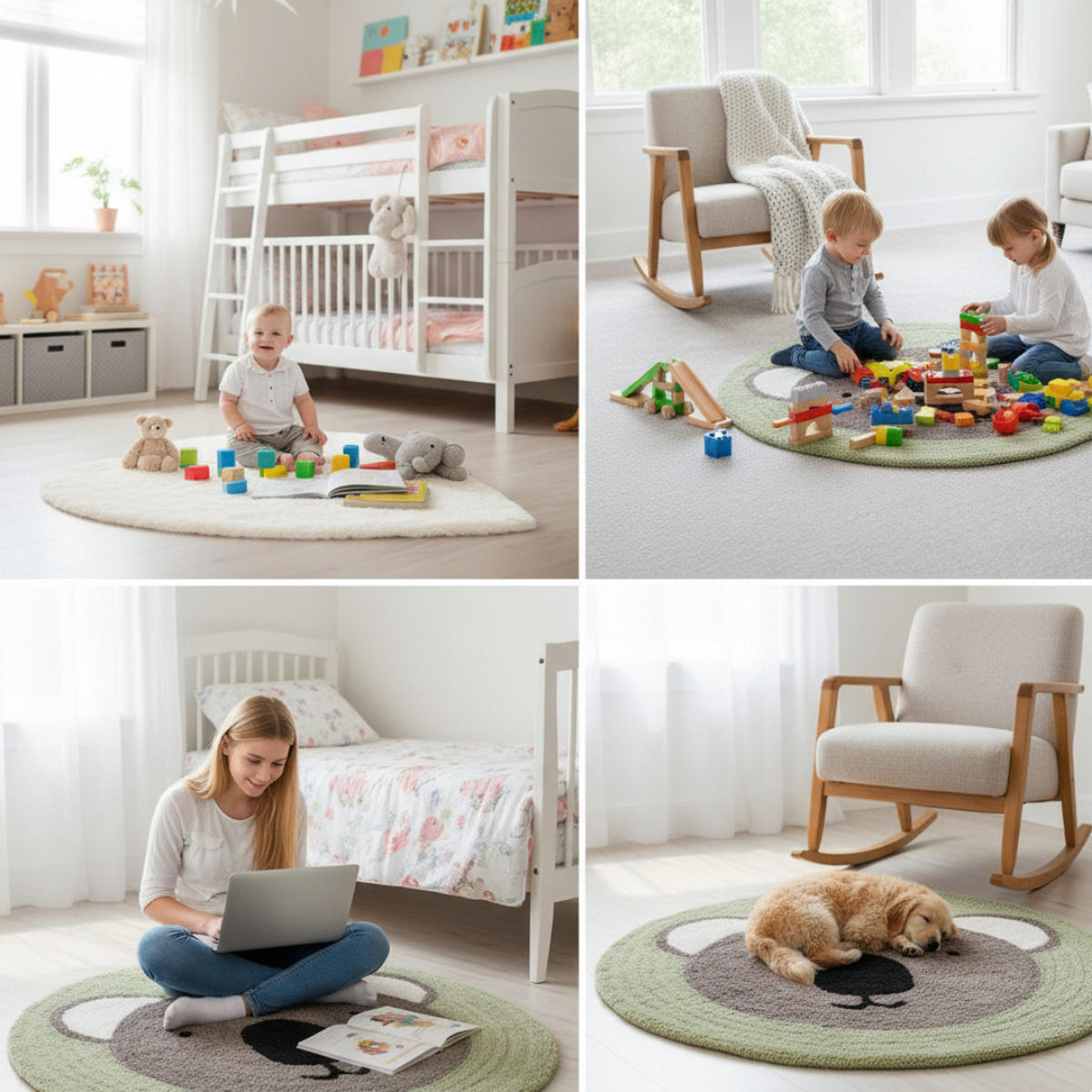 KINDERTEPPICH Koala Rund, Ø100 cm, Grün, Grau, Weich, Waschbar, Spielteppich, Kinderzimmer, Babyzimmer, Rutschfest, Deko, Kuschelig, Tiermotiv - Grün, Textil (100/100cm) - JUNG