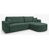 ECKSOFA mit Schlaffunktion Teeo L-Form universal mit Bettkasten Dunkelgrün Cord - Dunkelgrün/Schwarz, Kunststoff/Textil (275/170cm) - Homebook