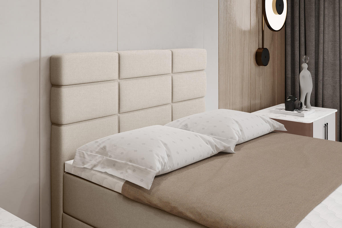 BOXBETT Reve 120 x 200 cm mit Bettkasten und Lattenrost ohne matratze - beige - Beige, Holz (120/206cm) - Panda Möbel
