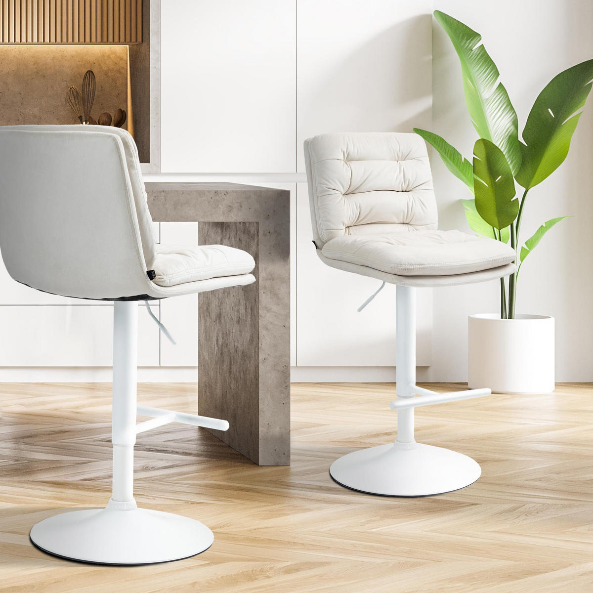BARHOCKER Samt creme - Creme/Weiß, Textil/Metall (42/94/56cm) - CLP