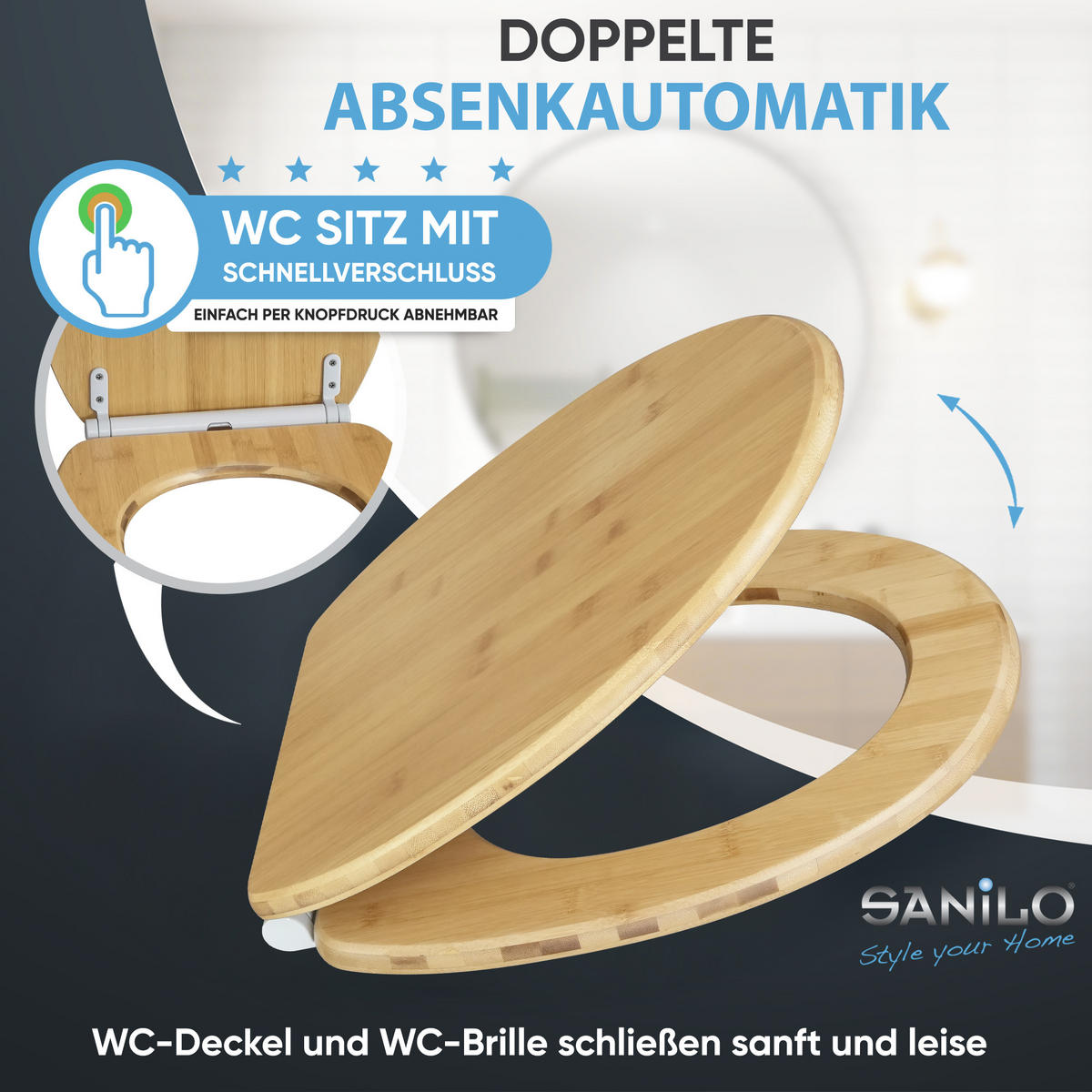 WC-SITZ mit Absenkautomatik & Top Fix Bambus - Braun, Holzwerkstoff (37.7/5.5/48cm) - Sanilo