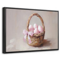 LEINWAND Bilder mit Rahmen - Korb - Eier - Rosa - 30x20 - Beige, Textil (30/20cm) - MuchoWow
