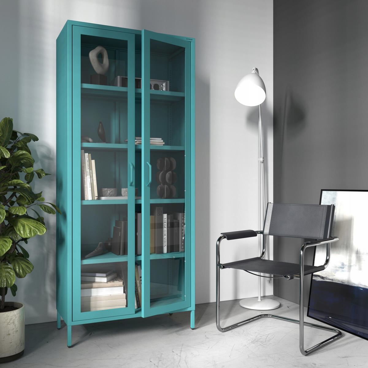 VITRINE für das Wohnzimmer ANGELO Modern - Blau, Metall (80/185/45cm) - Jan Nowak