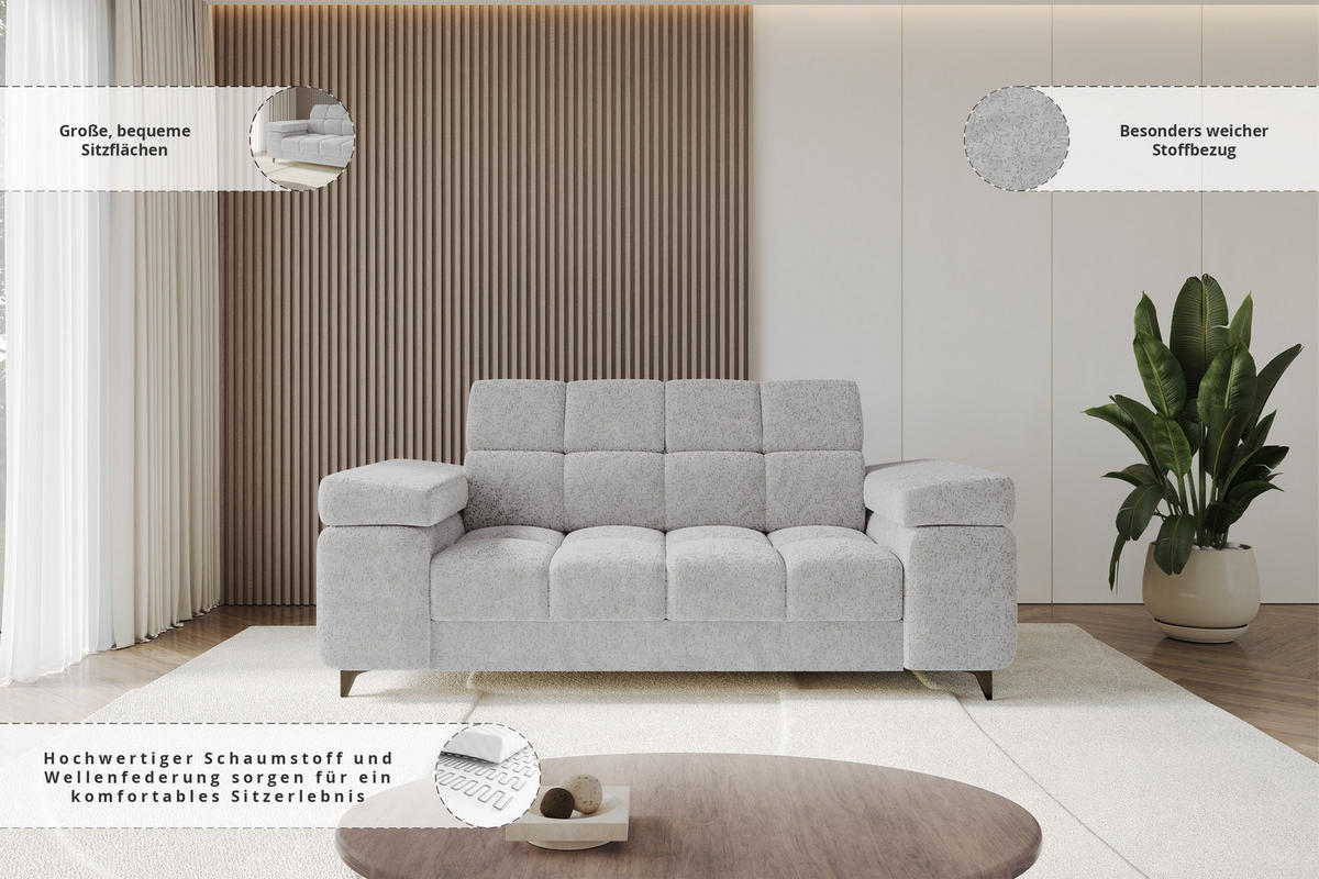 SOFA 2-Sitzer LORD-S1 194x97x90 cm Grau Chenille - Grau, Holzwerkstoff/Textil (194/90/97cm) - ALTDECOR