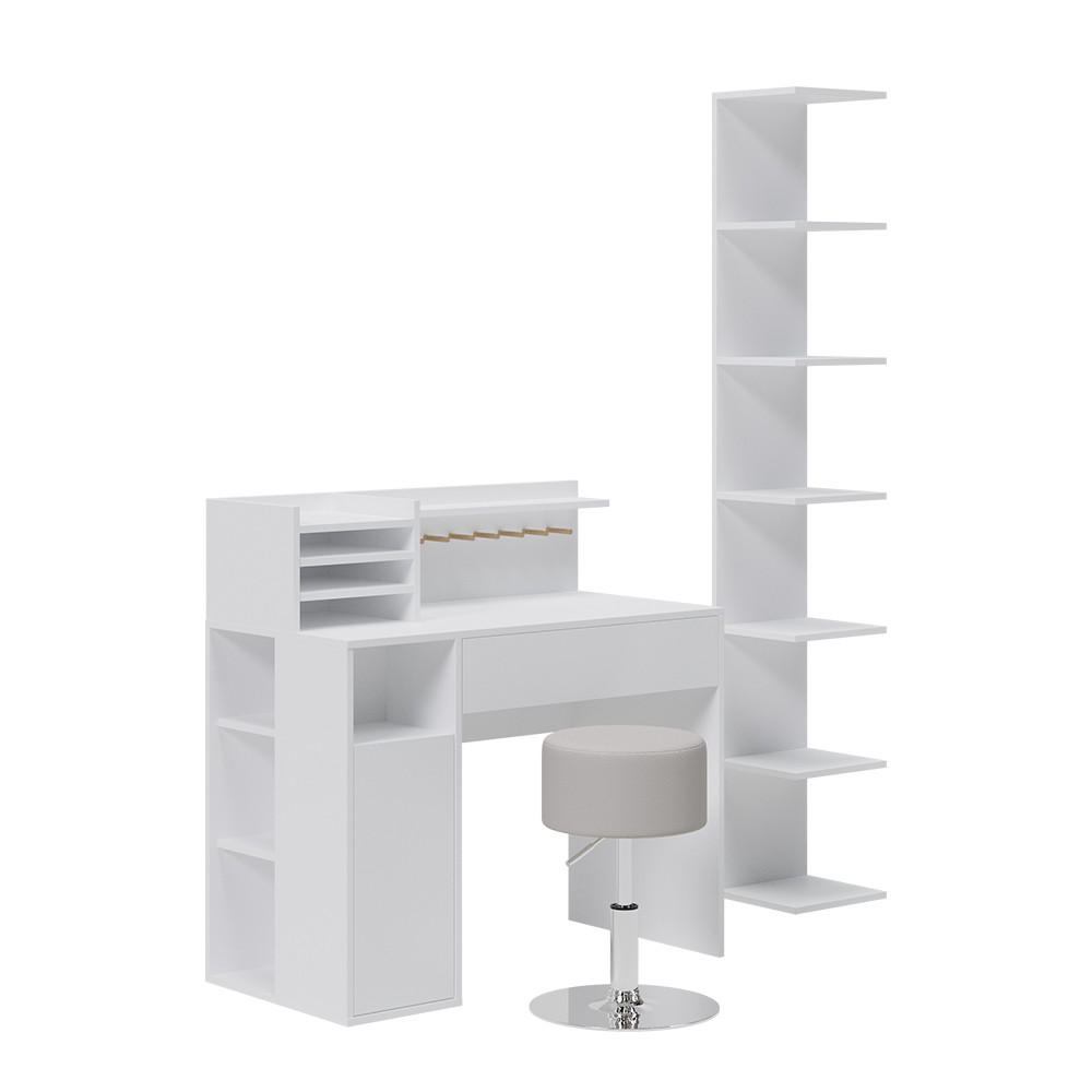 SCHREIBTISCH Weiß 3 Teile, mit Bücherregal und Hocker - Weiß, Holzwerkstoff (50/100/100cm) - Vicco