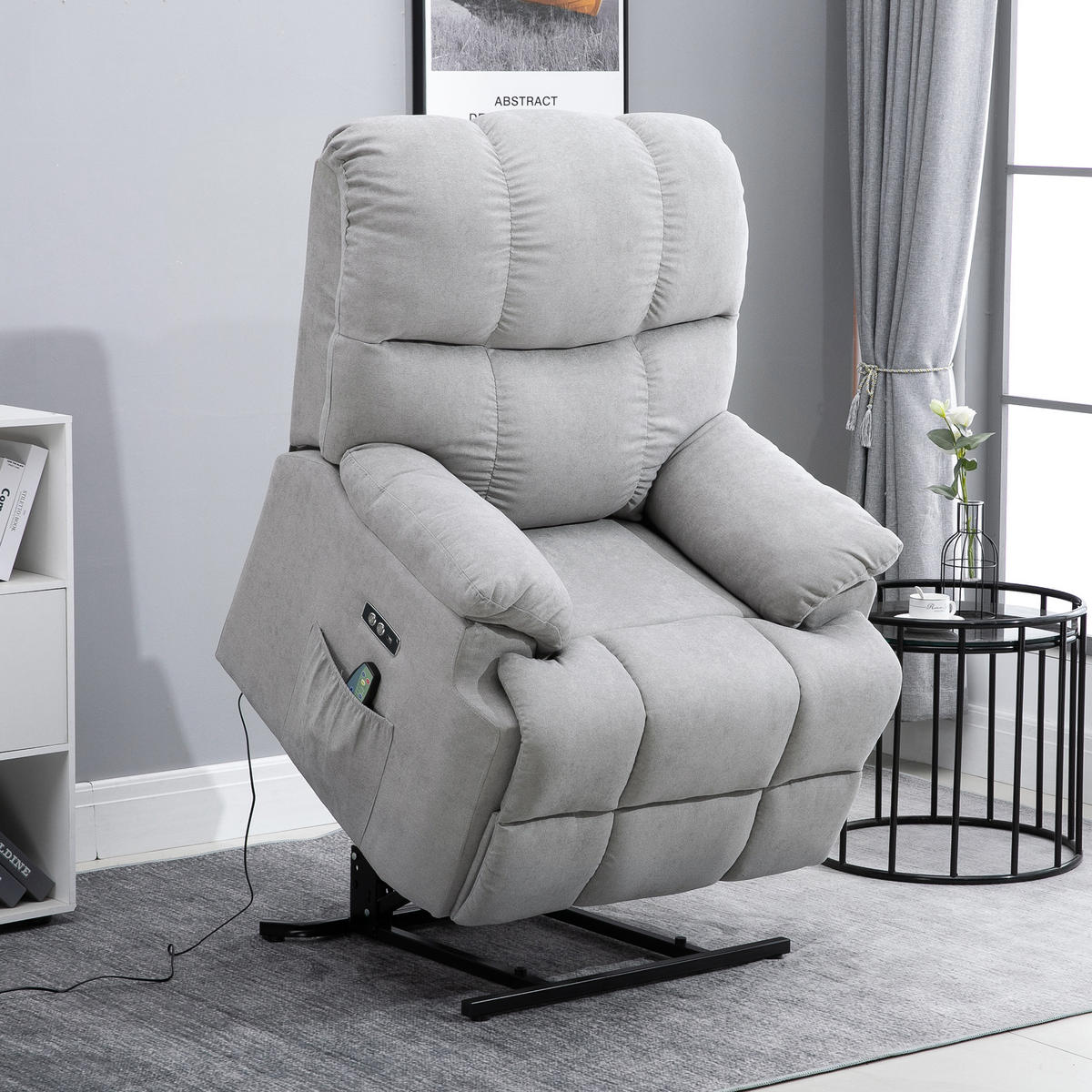 MASSAGESESSEL mit Aufstehhilfe Relaxsessel Fernsehsessel mit Wärmefunktion Grau - Grau, Kunststoff (95/105/83cm) - HOMCOM