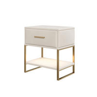 NACHTTISCH Samt beige, LED multicolor, 1 Schublade, 1 Nische, Metallrahmen gold, modern, elegant - Beige, Textil (40/50/31cm) - EuroLiving