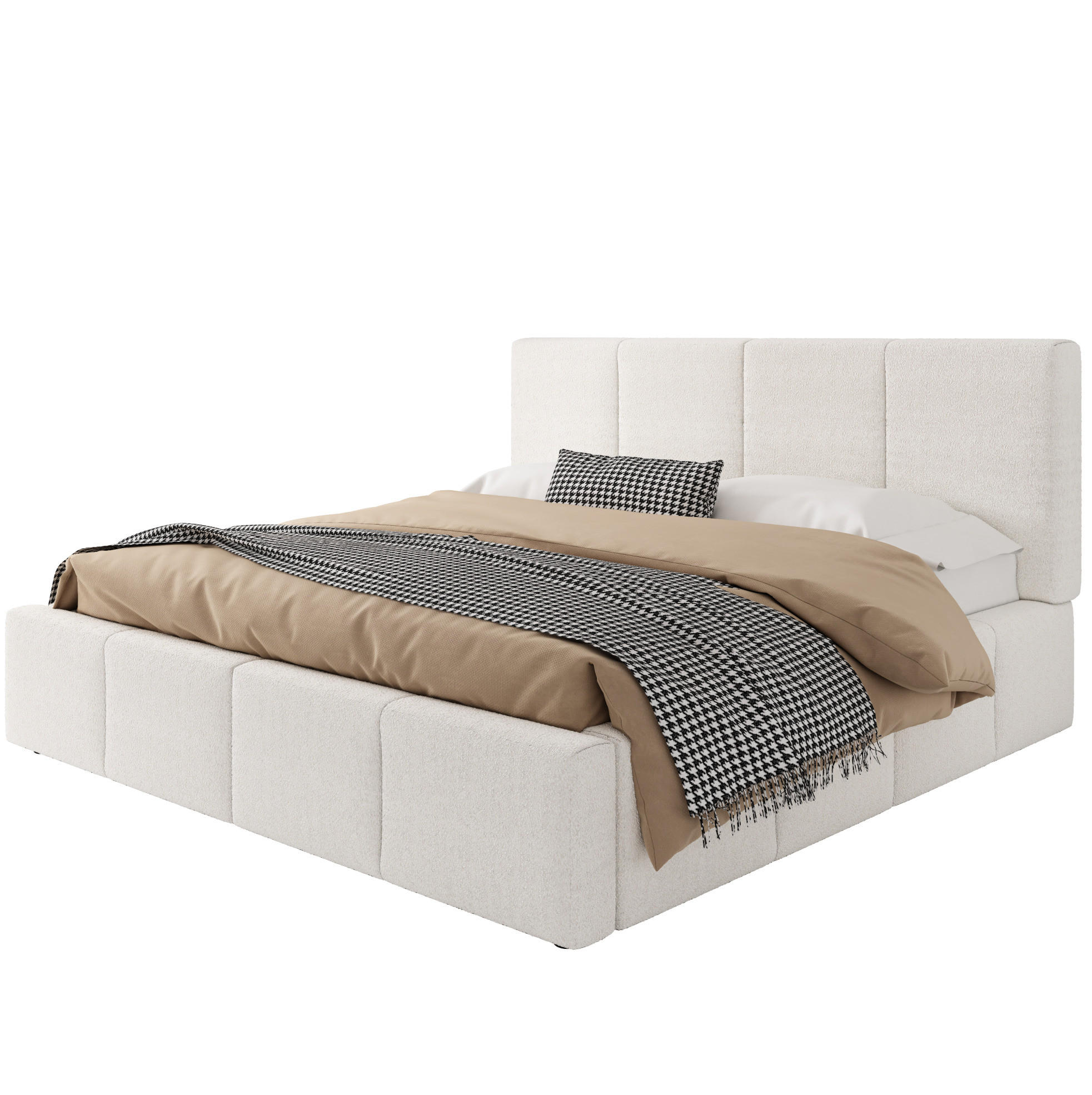 POLSTERBETT 180/200 cm mit Lattenrost, gepolstertem Kopfteil und Bouclé-Bezug, Beige - Beige, Textil (180/200cm) - Redom