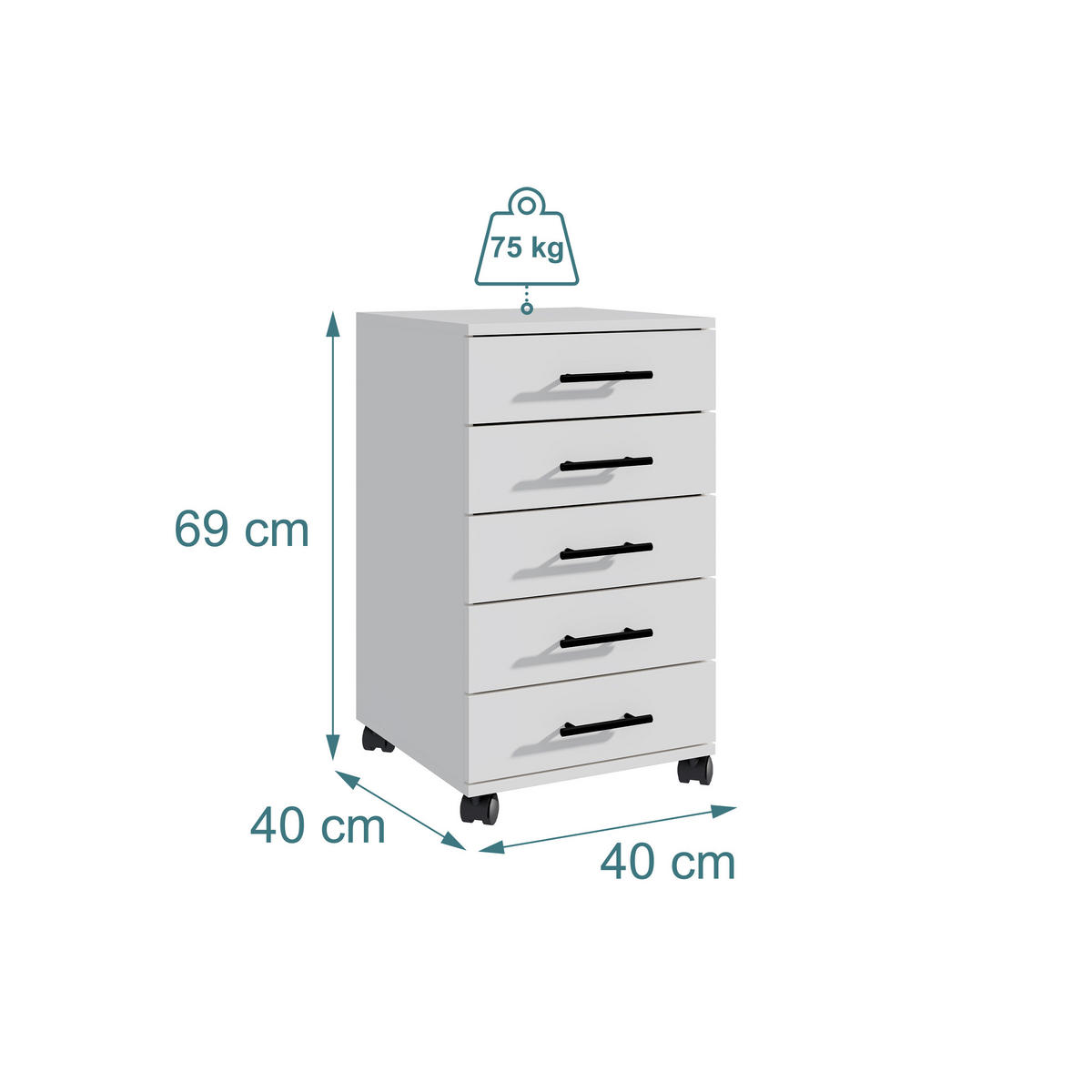 ROLLCONTAINER - Schwarz/Weiß, Holzwerkstoff/Kunststoff (40/69/40cm) - Relaxdays