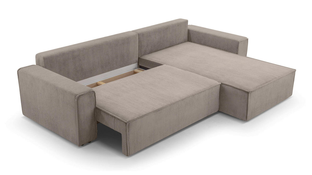 ECKSOFA L Form Cedria Beige 287/145/85 cm mit Schlaffunktion - Beige/Schwarz, Kunststoff/Textil (287/145cm) - AX Living