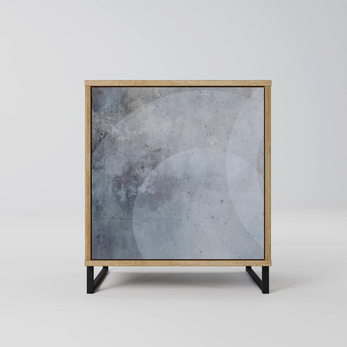 SIDEBOARD MUTED ARC, Eichefarben, 57,5x42x72,5 cm, Schwarze Metallfüße - Eichefarben/Multicolor, Holzwerkstoff/Metall (57.5/72.5/42cm) - SpaceRebels
