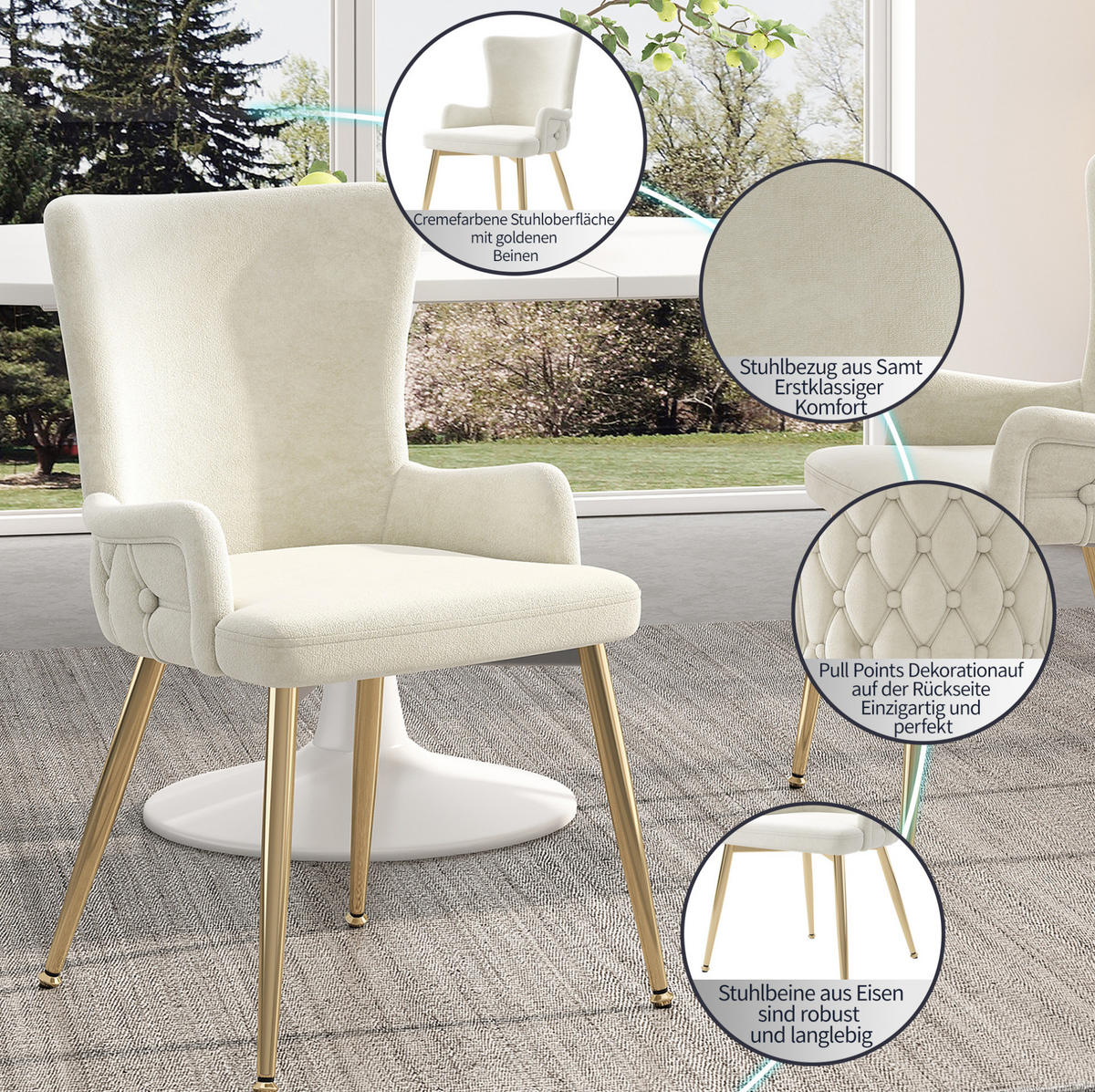 ESSZIMMERSTUHL 2er-Set Samt Beige mit Metallbeinen - Beige, Metall (47/85/49cm) - Meubliv
