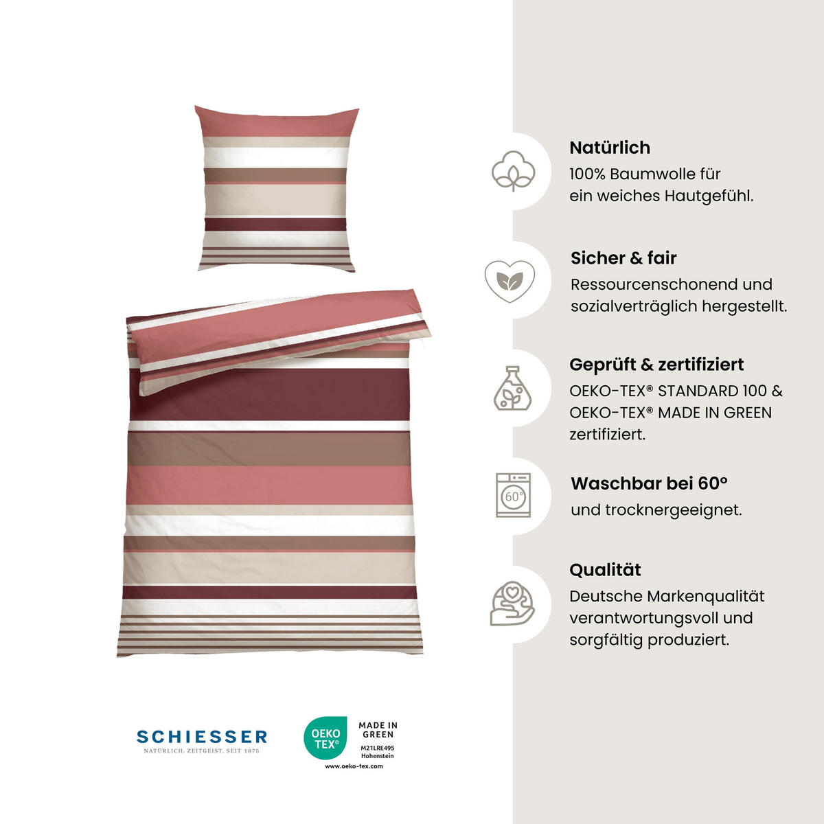 BETTWÄSCHESET Rexo - Renforcé - 2-teilig - 135 x 200 cm - Altrosa - Altrosa, Textil (135/200cm) - SCHIESSER